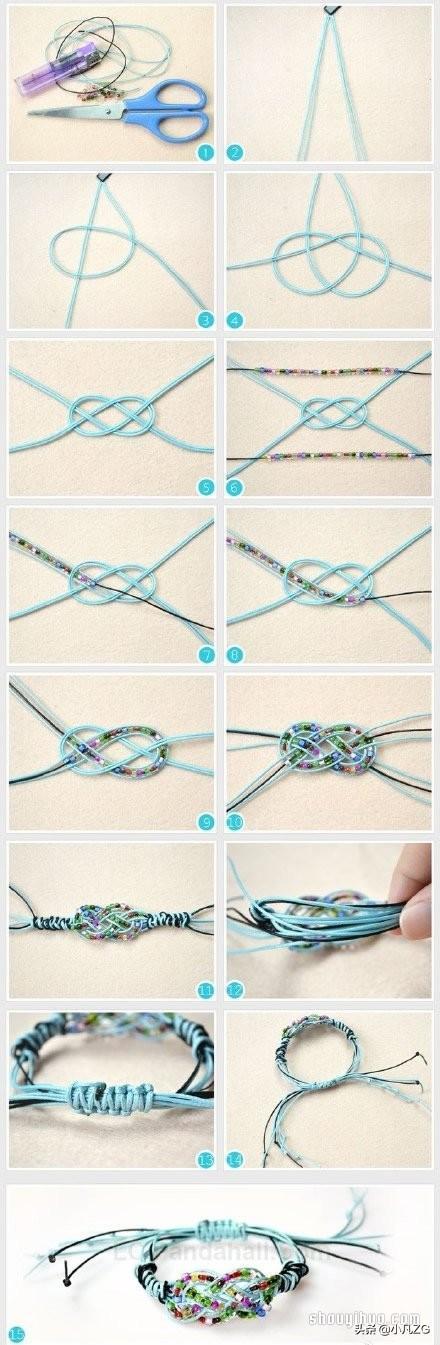 精美手绳手工编法图解 带串珠手绳的编法教程-手链编