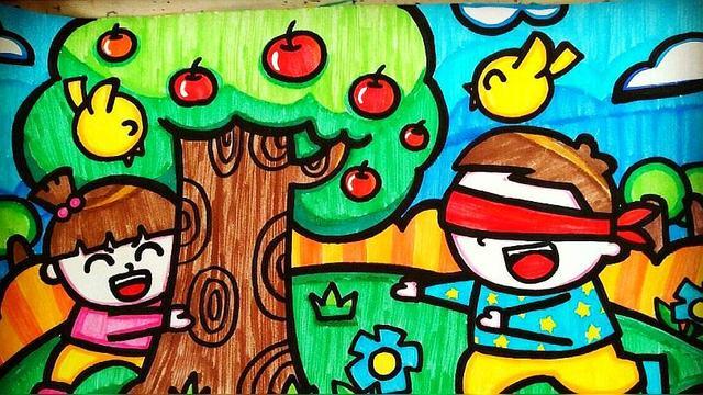 少儿颜色启蒙:儿童画画填充漂亮五彩的小苹果,宝宝早教亲子游戏