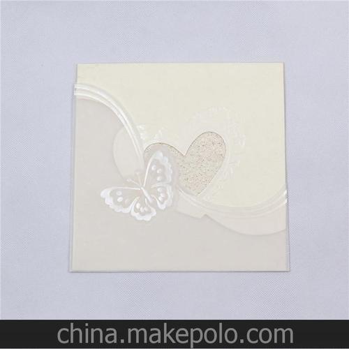 心形荧光图案单粉纸情侣贺卡 梦蝶印花 uv印工艺