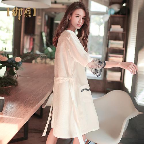 真丝睡衣御府睡袍白色吊带睡裙性感两件