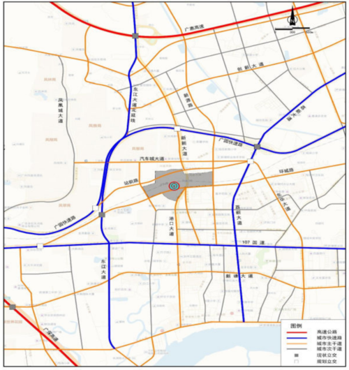其中,涉及107国道,荔新公路,东华大道,新新公路,环城路,纵一路