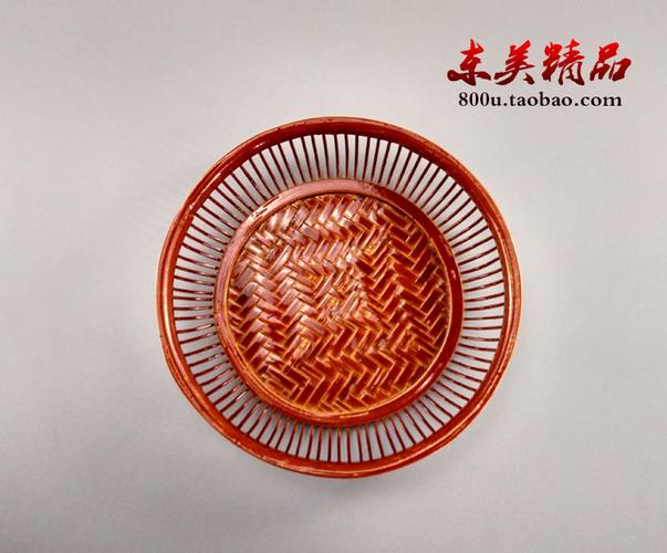 酒店用品竹制工艺品竹编收纳果盘漆红果盘果篮圆形竹茶盘托盘包邮