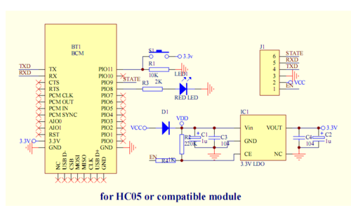 蓝牙通信hc05hc06shc07shc06mhc07m电路原理图指令集