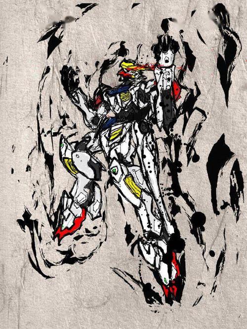 水墨风格机动战士高达插画,巴巴托斯比强袭自由高达帅气?