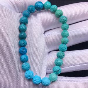 囡宝原创 纯天然原矿绿松石 高瓷玉化精工星球珠手串蓝绿双彩孤品