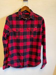 正品superdry厚红黑格子衬衫