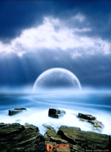 photoshop合成梦幻的海上升明月图片