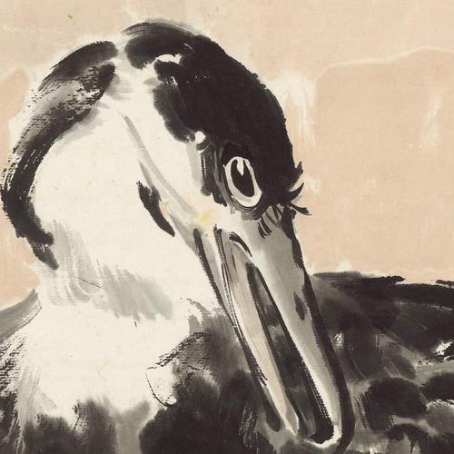 徐悲鸿鱼鹰图中中式书画水墨写生国画真迹微喷国画