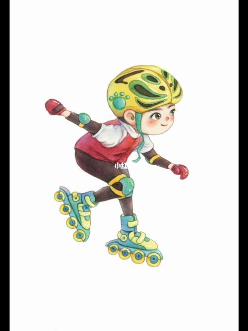 滑轮滑的小孩水彩手绘_水彩画_轮滑_手绘_插画_上色_线稿_我的插画
