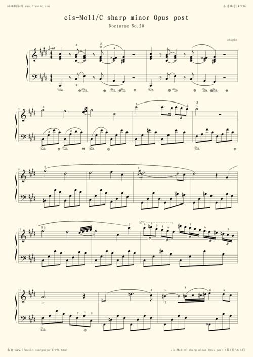 钢琴谱:cis-moll/c sharp minor opus post nocturne no.20