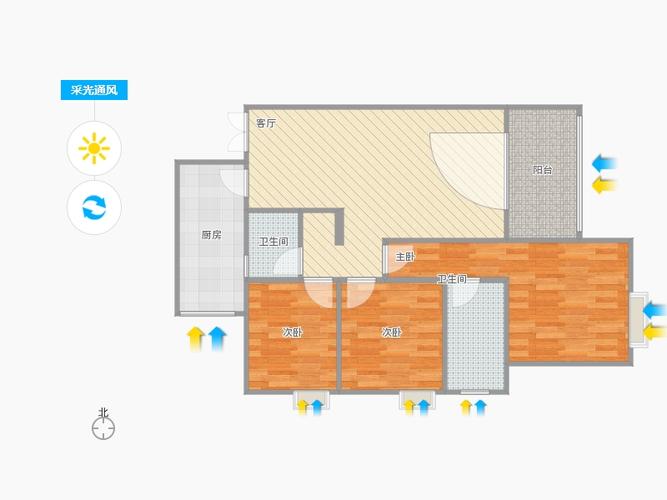 岳池县东城首座7-26-63室1厅2卫1厨103.00㎡户型图