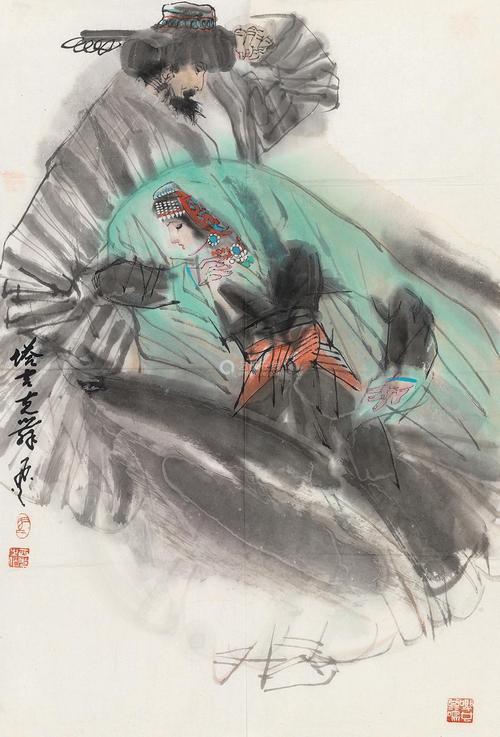 马西光 塔吉克舞 镜片 设色纸本