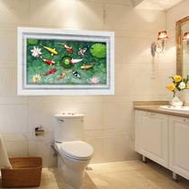 餐厅荷花鲤鱼瓷砖贴画 仿真厕所浴室卫生间贴纸防水墙贴自粘贴