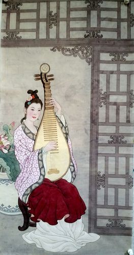 请欣赏《弹琵琶仕女》及局部.