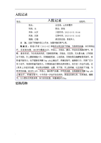 癌痛规范化治疗示范病房病历书写模板