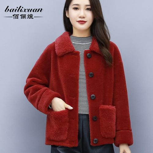 毛绒皮草短外套皮毛一体女装2019新款羊羔毛羊剪绒颗粒羊绒外套女