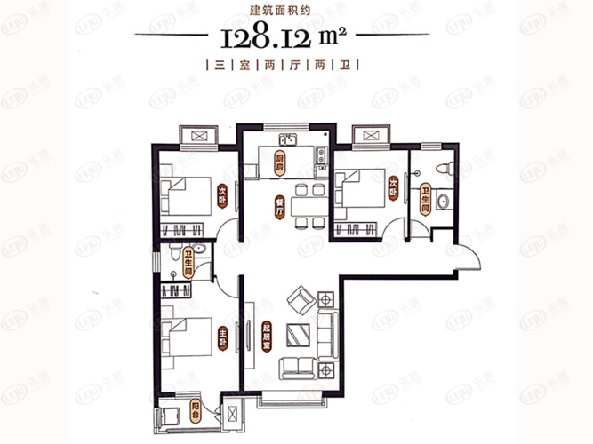 三室两厅两卫户型