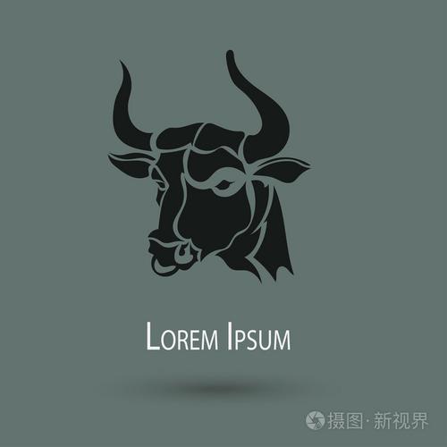 牛头-矢量风格的图标.创新型的纹身插画-正版商用图片