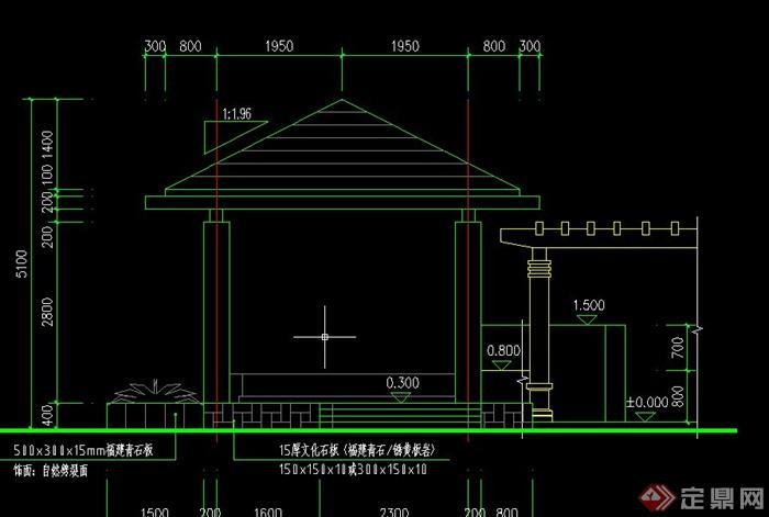 园林景观四角木凉亭设计cad施工图