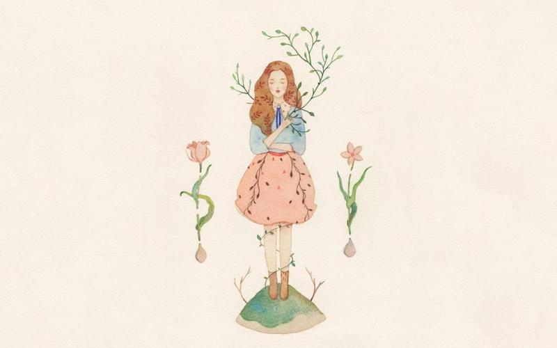 女孩水彩画