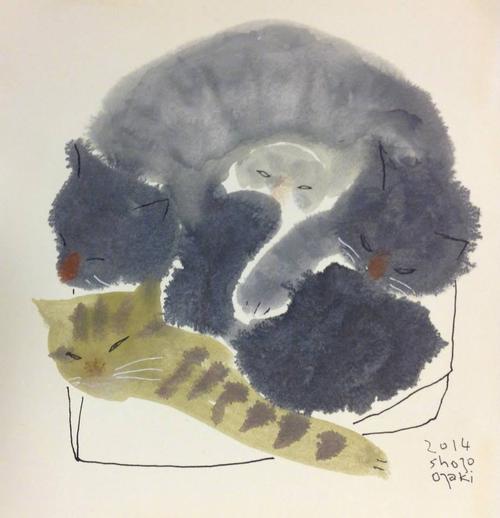 来自日本画家 shozo ozaki 画笔下的猫.您感觉如何~ | curiator.