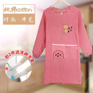 韩版时尚长袖纯棉 span class=h>围裙 /span>厨房成人罩衣防水防油