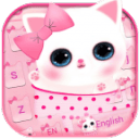 可爱粉色小猫键盘主题 emoji表情键盘   语音输入