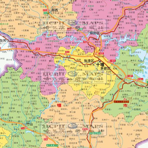 十堰市地图挂图政区交通地形地貌卫星影像城市现代