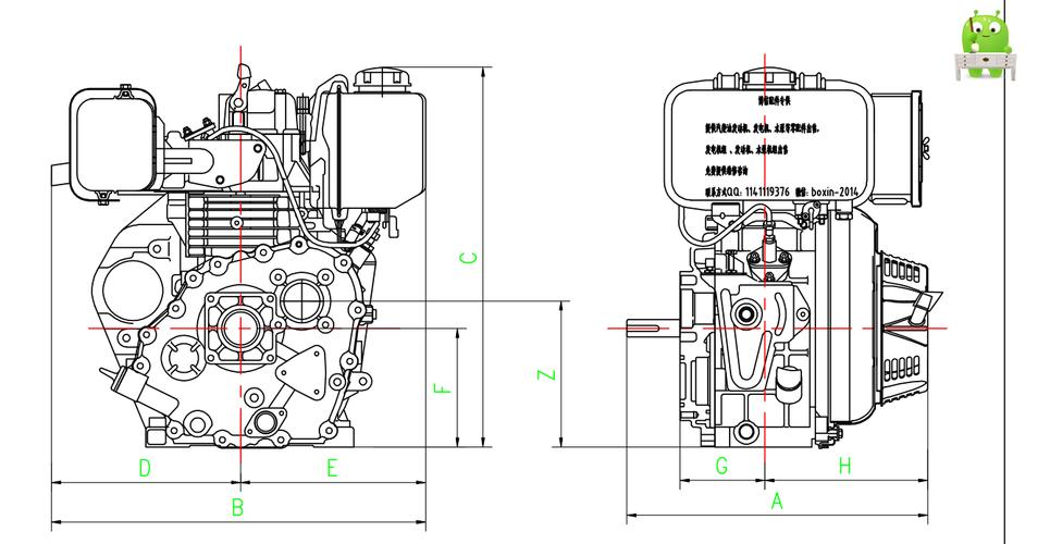 170/186/178柴油机解剖图及安装尺寸