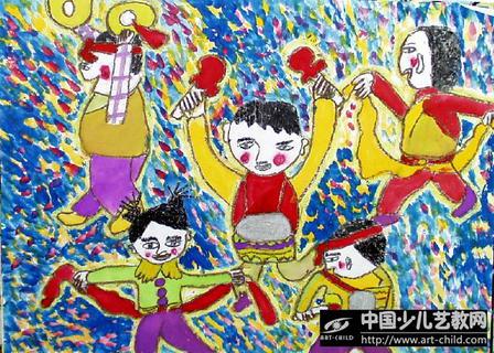 儿童画-锣鼓喧天-《少儿画苑》第03届国际少儿书画大赛获奖作品