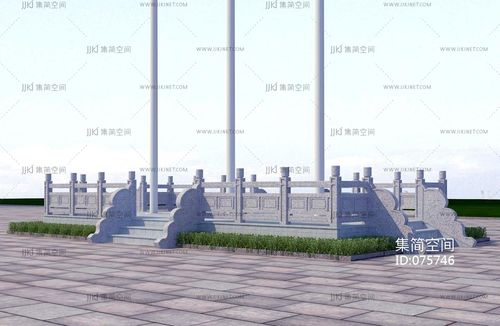 楼梯栏杆 中式雕花国旗杆,旗台,石材围栏,中式石材3d模型下载[模型id