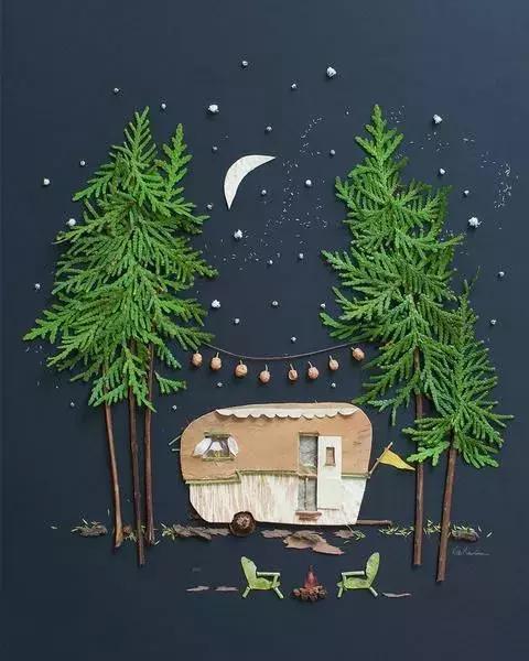 她将被风刮掉的树枝树叶带回家,做出来的画面真是太美了