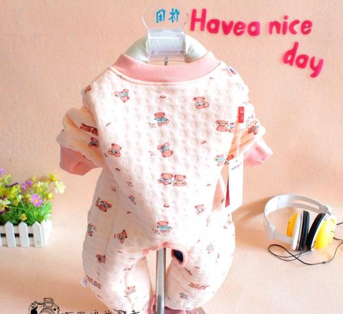 秋冬新款 好鑫3718 小熊儿童连体衣 纯棉浅色印花开衫