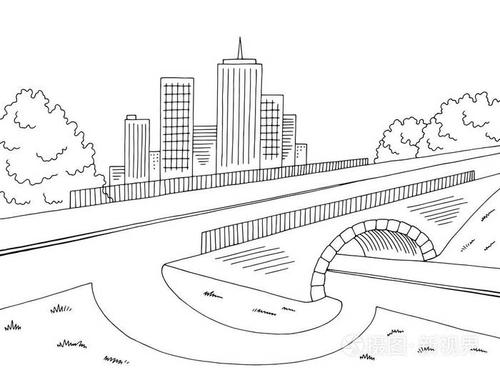 道路桥梁图黑白色风景城市剪影例证载体