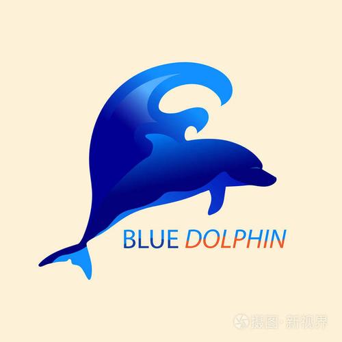 海浪上的蓝色海豚.海豚跳出水面的标志