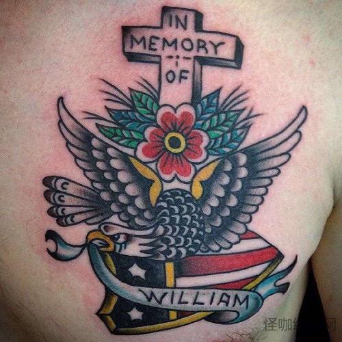 old school前胸老鹰纹身图案