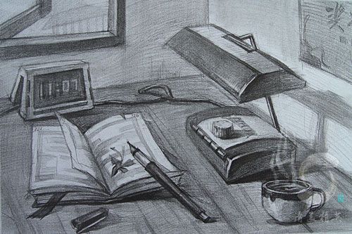 素描台灯图片的画法