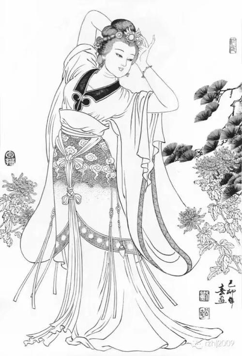 人物白描,仕女图