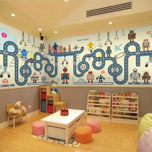 3d培训机构乐高机器人壁纸卡通科技主题幼儿园教室儿童房卧室墙纸