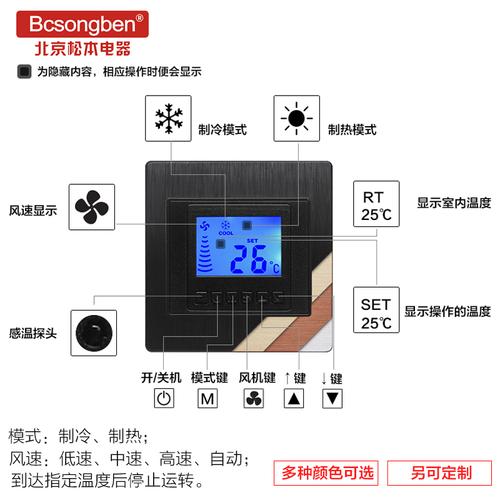 中央空调液晶屏温控器风机盘管三速数显智能控制开关面板可调温度