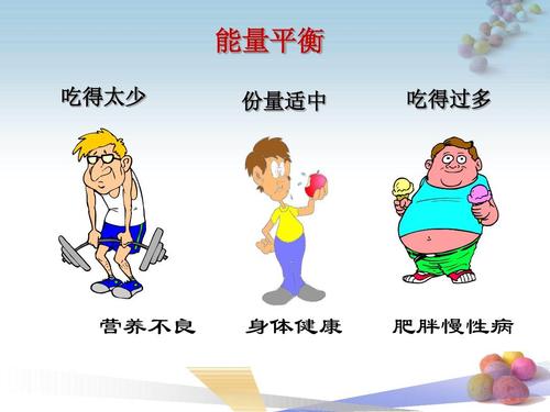 能量平衡 吃得太少 份量适中 吃得过多 营养不良 身体健康 肥胖慢性病