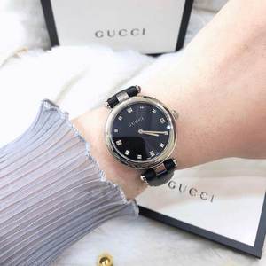 美国代购gucci古奇腕表 时尚黑色镶钻小表盘石英女手表ya141403