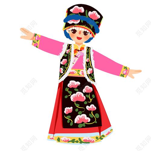 羌族民族服饰卡通人物少数民族服装png素材卡通少数民族人数