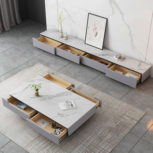 沙发大理石岩板茶几电视柜组合意式灰色轻奢简约客厅