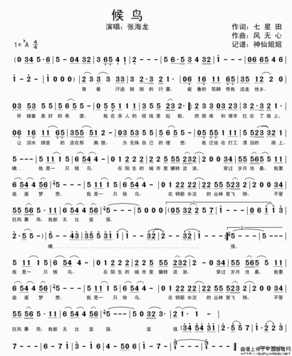候鸟简谱张海龙演唱版神仙姐姐个人制谱园地
