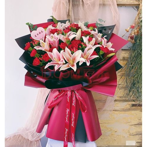 母节康乃馨百合玫瑰鲜花花束上海同城速递全国顺丰生日花送妈妈888 19