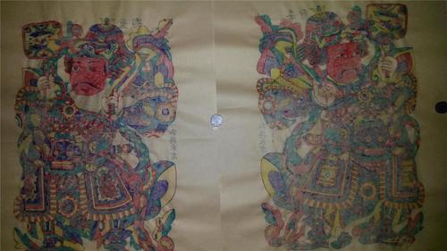 仿古宣纸印木刻木版年画版画神荼郁垒门神一对