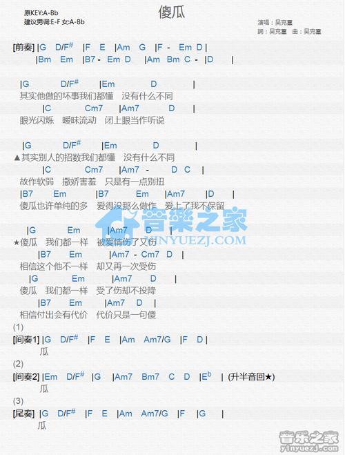 吴克羣《傻瓜》尤克里里谱