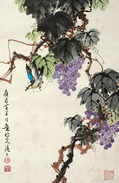 【 画家黃幻吾葡萄小鸟图 】  #花鸟画##国画