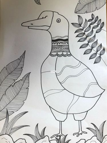 线描画《鹅》_创意美术_高光笔_少儿创意美术_文化